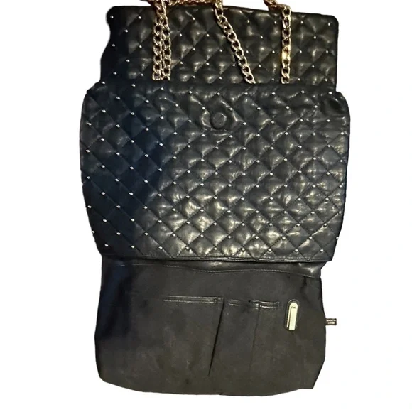 Badgley Mischka purse bag quilted studded crossbody purse with chain straps. - Picture 8 of 9